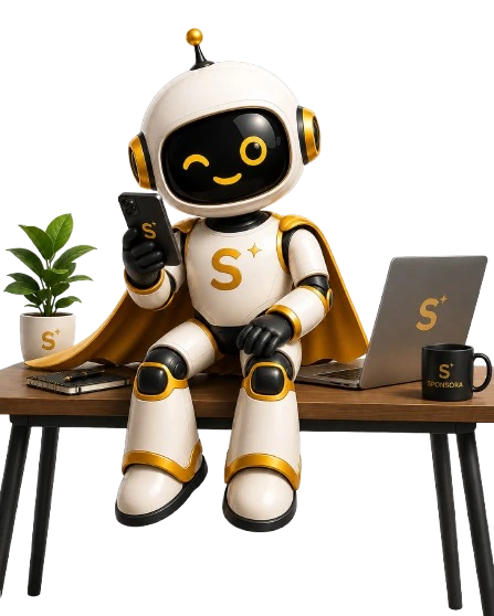 SPONSORA assis sur la table de son bureau téléphone à la main